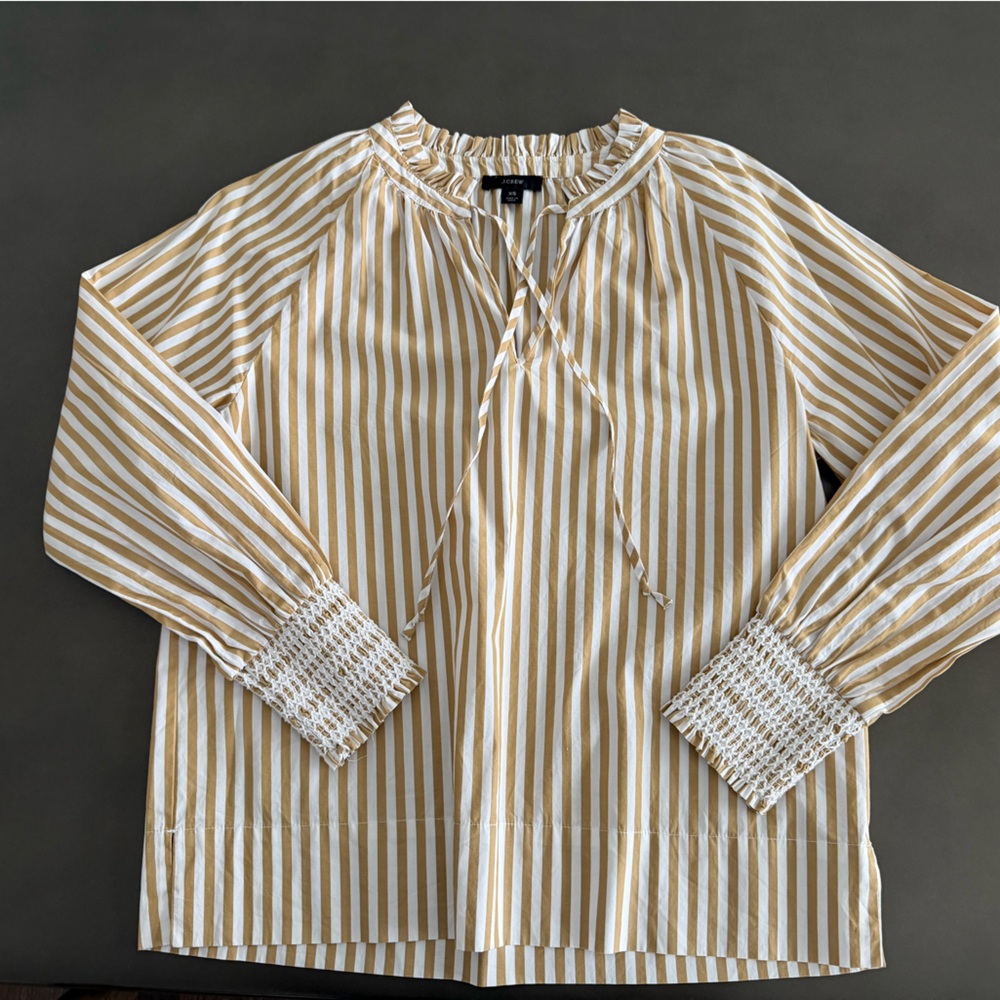 J. Crew White and Brown Striped Blouse